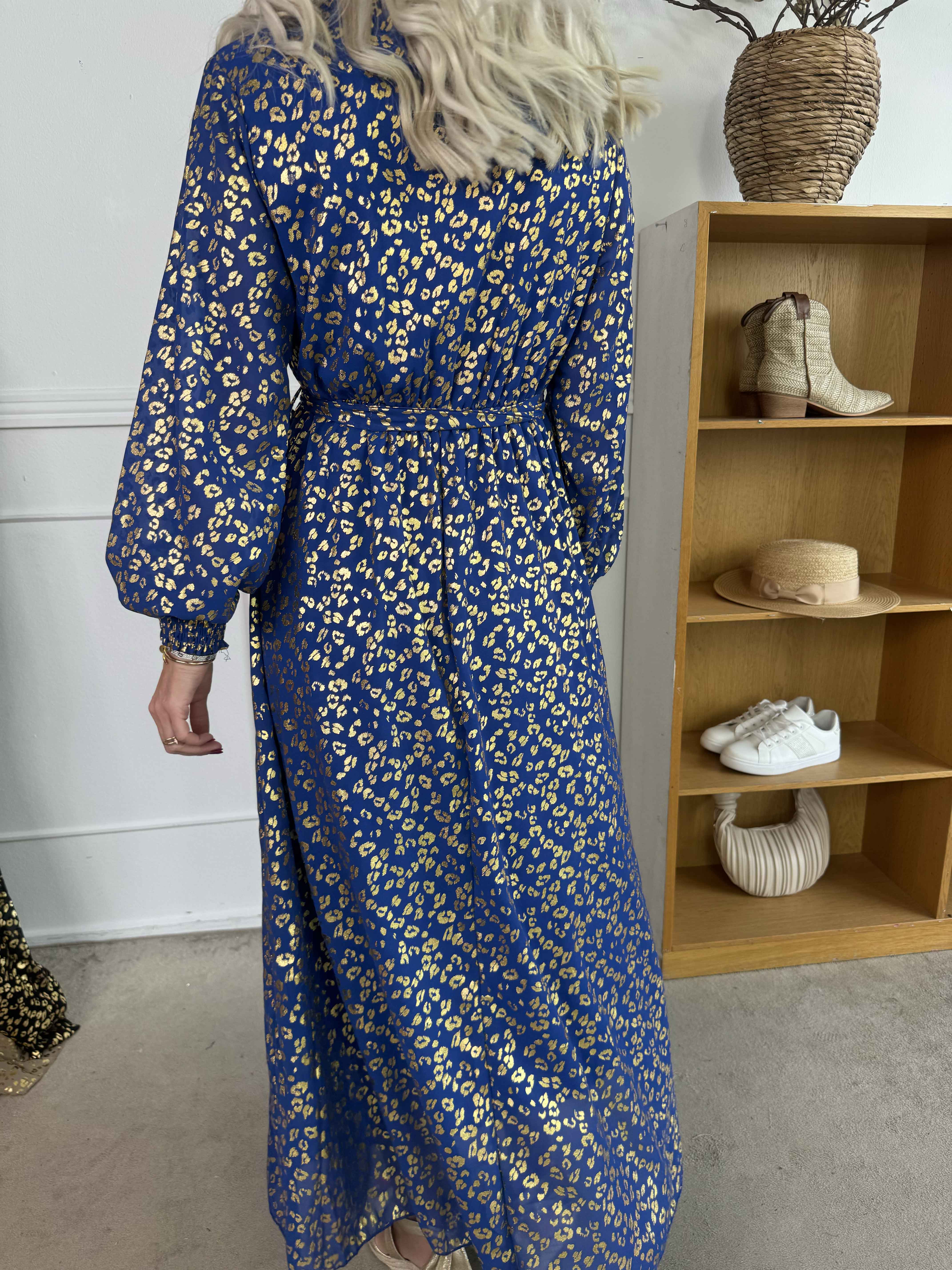 Tamas - Lang kjole med guld leopardprint